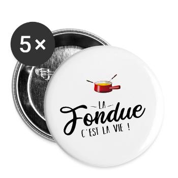 La fondue c'est la vie noir p - Lot de 5 grands badges (56 mm) - blanc - Devant