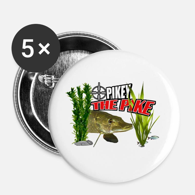 Pikey the pike - Buttons large 2.2''/56 mm (5-pack) - white