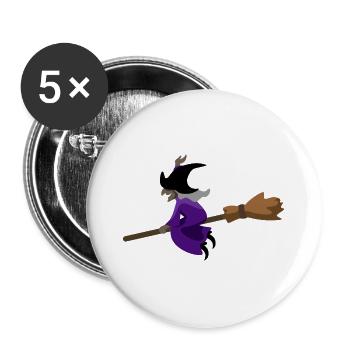 La sorcière vole sur le balai - Lot de 5 grands badges (56 mm) - blanc - Devant
