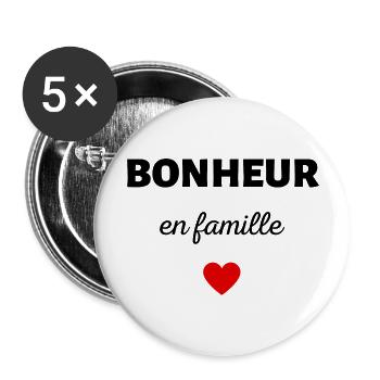 bonheur en famille - Lot de 5 grands badges (56 mm) - blanc - Devant
