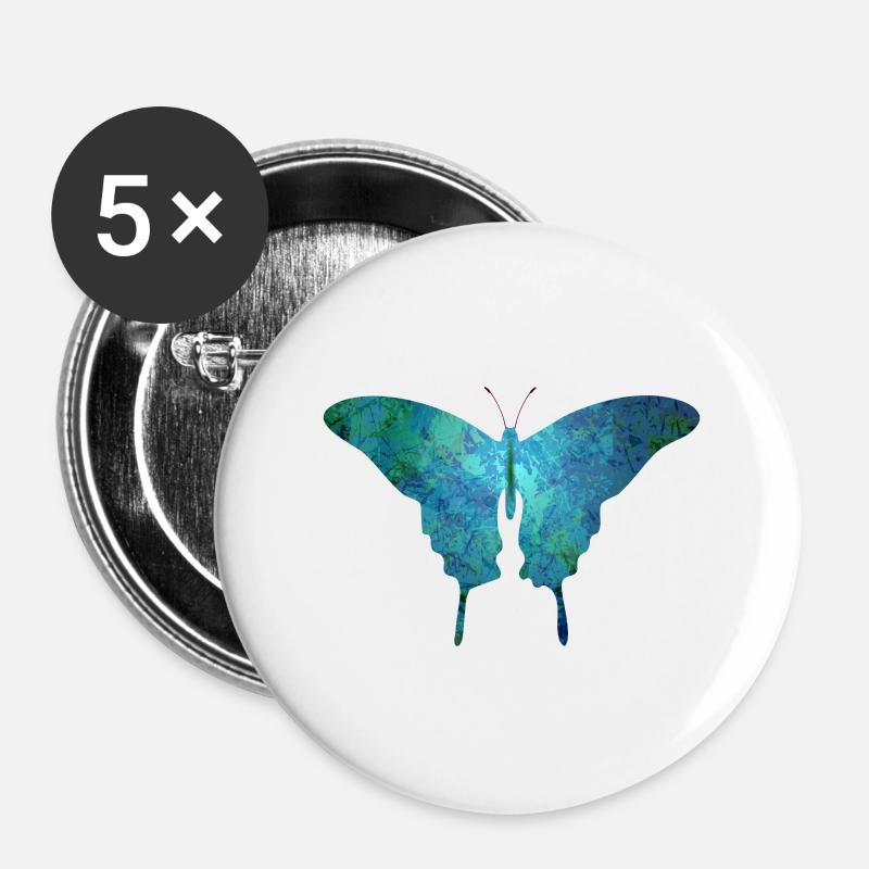 papillon - Lot de 5 grands badges (56 mm) - blanc