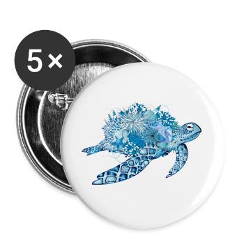 imaginative blue turtle with corals - Buttons large 2.2''/56 mm (5-pack) - white - Front