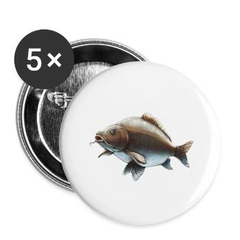 Spiegelkarpfenfischen-Design Realistischer Karpfen - Buttons groß 56 mm (5er Pack) - Weiß - Vorne