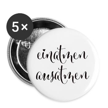 Yoga Meditieren süßer Spruch einatmen ausatmen - Buttons groß 56 mm (5er Pack) - Weiß - Vorne