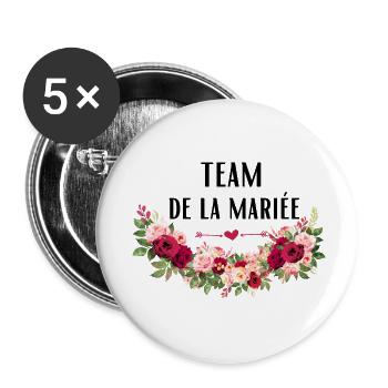 team de la Mariée evjf t-shirt assorti floral - Lot de 5 grands badges (56 mm) - blanc - Devant