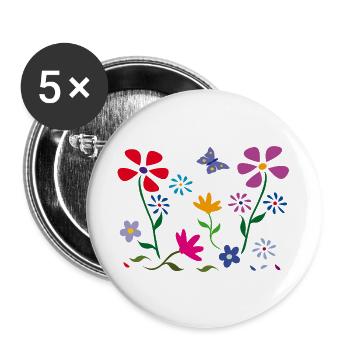 Flower meadow, garden, butterfly - Buttons large 2.2''/56 mm (5-pack) - white - Front