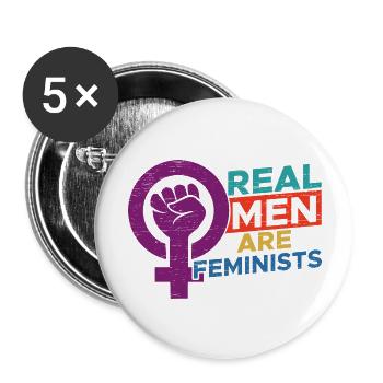 Real Men are Feminists Geschenk - Buttons groß 56 mm (5er Pack) - Weiß - Vorne