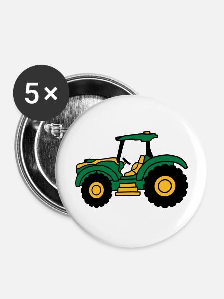 Bauernhof Traktor fahren - Buttons groß 56 mm (5er Pack) - Weiß