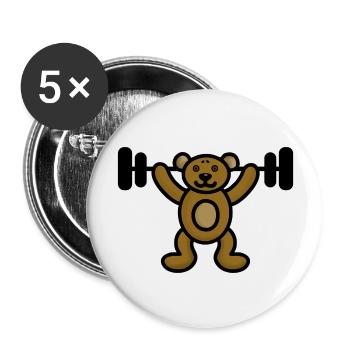 Bear with Weight - Weightlifter Bodybuilder - Buttons large 2.2''/56 mm (5-pack) - white - Front