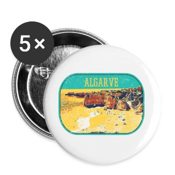 Retro-Abzeichen, Algarve Portugal, Strand Sommersonne - Buttons groß 56 mm (5er Pack) - Weiß - Vorne
