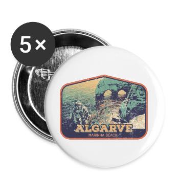 Retro-Abzeichen, Algarve Portugal, Strand Sommersonne - Buttons groß 56 mm (5er Pack) - Weiß - Vorne