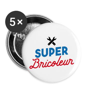 Super Bricoleur - Lot de 5 grands badges (56 mm) - blanc - Devant
