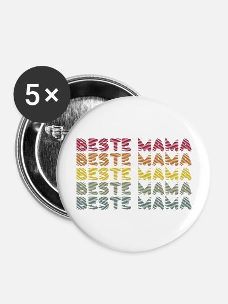 Beste Mama - Buttons groß 56 mm (5er Pack) - Weiß