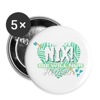 Die Tut Nix Die Will Nur Häkeln Grün Türkis Herz - Buttons groß 56 mm (5er Pack) - Weiß - Vorne