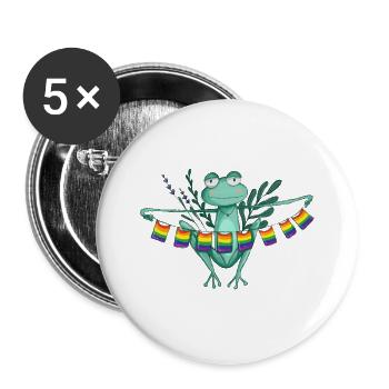 Pride frog with rainbow flags - Buttons large 2.2''/56 mm (5-pack) - white - Front