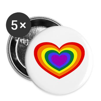Regenbogen Herz LGBTQ - Buttons groß 56 mm (5er Pack) - Weiß - Vorne
