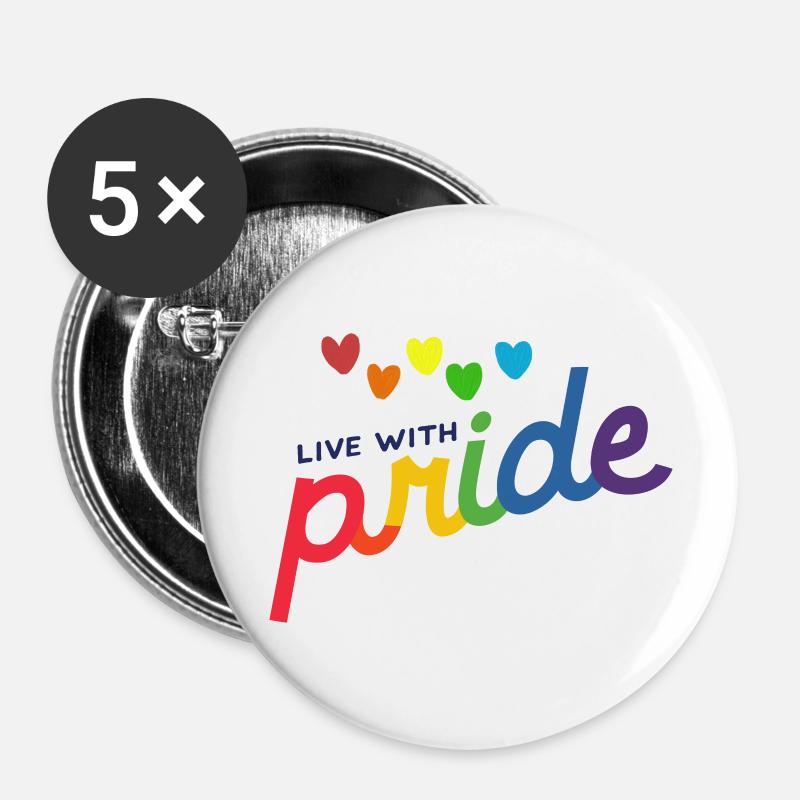 living with Pride - Buttons large 2.2''/56 mm (5-pack) - white