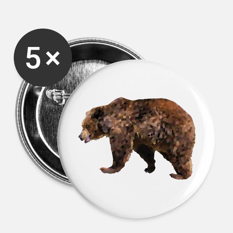 Grizzly bear - Buttons large 2.2''/56 mm (5-pack) - white