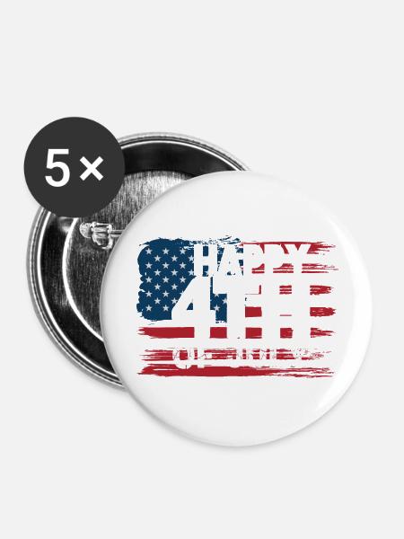 4.July - Independence day - Buttons groß 56 mm (5er Pack) - Weiß