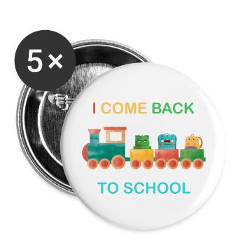 I come back to school, kids school,train - Buttons large 2.2''/56 mm (5-pack) - white - Front