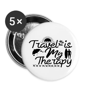 Travel is My Therapy - Buttons groß 56 mm (5er Pack) - Weiß - Vorne