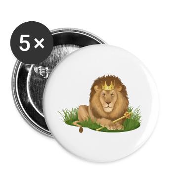 Löwe König der Tiere mit Krone auf der Wiese - Buttons groß 56 mm (5er Pack) - Weiß - Vorne