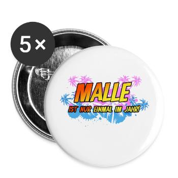 Malle Mallorca Sauf Party Urlaub Sonne Palme - Buttons groß 56 mm (5er Pack) - Weiß - Vorne