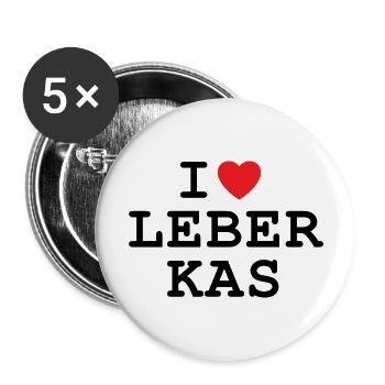 I Love Leberkas - Ich liebe Leberkäse - Buttons groß 56 mm (5er Pack) - Weiß - Vorne