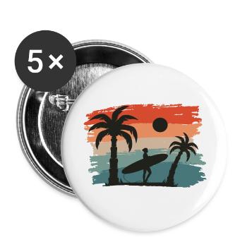 Beach Style: Surfen, Sonnenuntergang und Palmen - Buttons groß 56 mm (5er Pack) - Weiß - Vorne