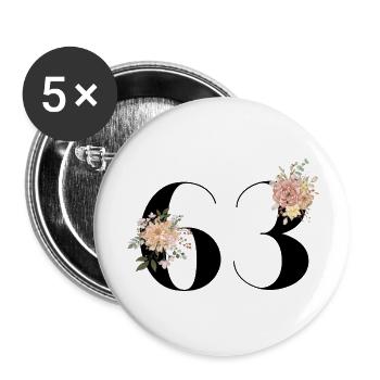 Blumen zum 63. Jahrestag (Geschenk von 63 Jahren) - Buttons groß 56 mm (5er Pack) - Weiß - Vorne