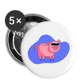 Cartoon Pig - Buttons large 2.2''/56 mm (5-pack) - white - Front
