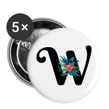 letter W flowered - Buttons large 2.2''/56 mm (5-pack) - white - Front