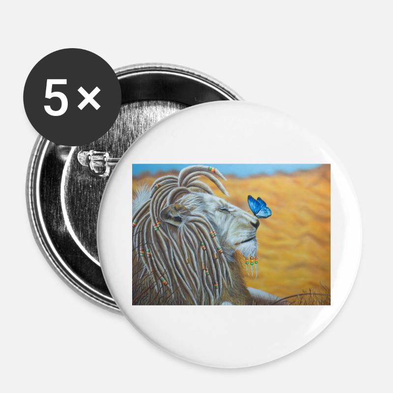Rasta lion and blue butterfly - Buttons large 2.2''/56 mm (5-pack) - white
