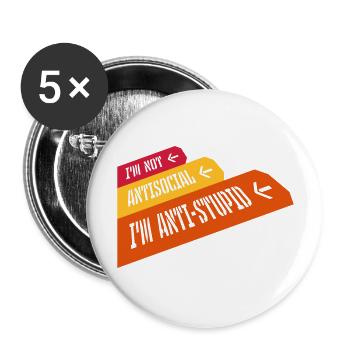 not antisocial anti stupid - Buttons large 2.2''/56 mm (5-pack) - white - Front