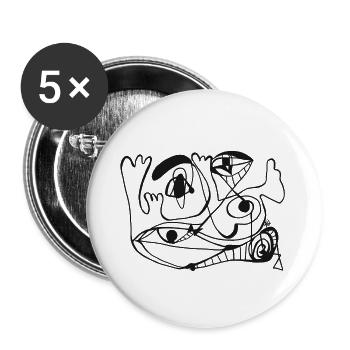 Zeichnung abstrakt Gesicht eine Linie Portrait - Buttons groß 56 mm (5er Pack) - Weiß - Vorne