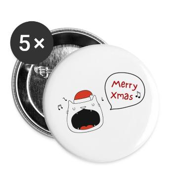 Merry Christmas cat with Christmas hat - Buttons large 2.2''/56 mm (5-pack) - white - Front