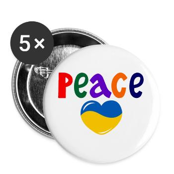 Herzfrieden für die Ukraine farbigen Frieden - Buttons groß 56 mm (5er Pack) - Weiß - Vorne
