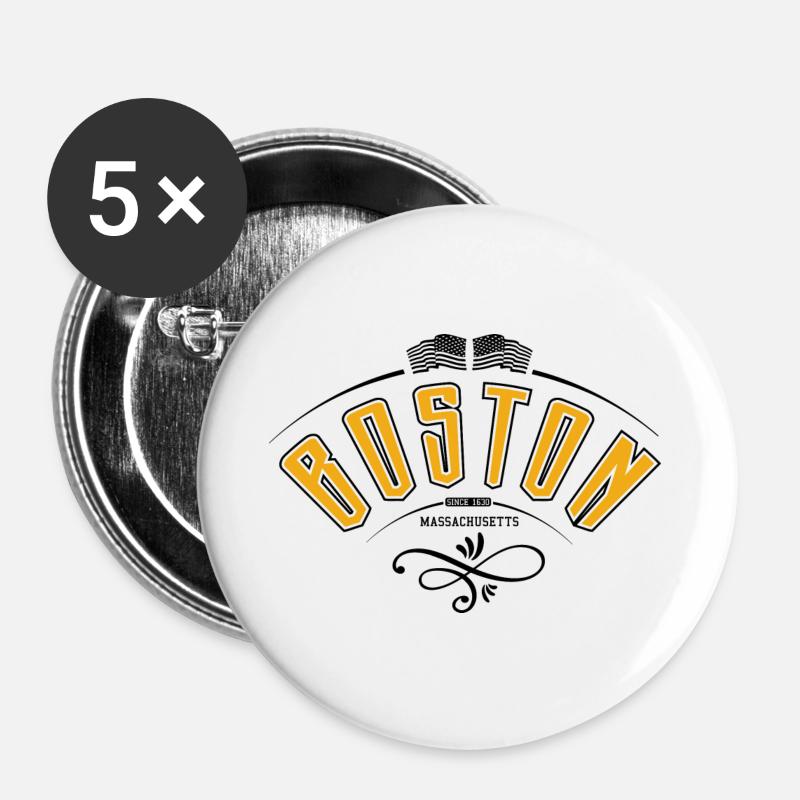 Boston Massachusetts - Buttons large 2.2''/56 mm (5-pack) - white