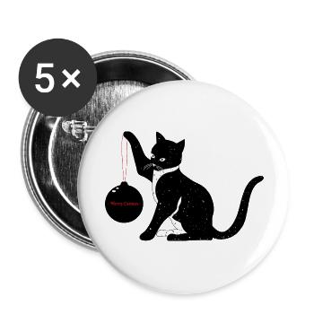 Weihnachten Katze Merry Catmas Kugel Geschenk - Buttons groß 56 mm (5er Pack) - Weiß - Vorne