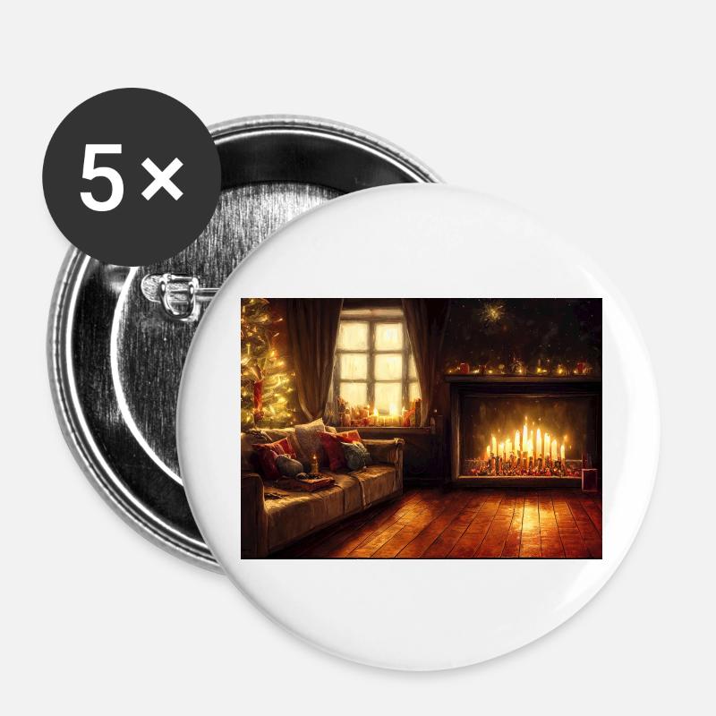 Fireside Christmas - Buttons large 2.2''/56 mm (5-pack) - white