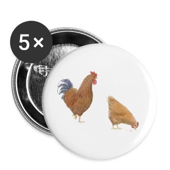 Hen and rooster sketch - Buttons large 2.2''/56 mm (5-pack) - white - Front