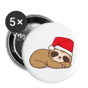 Weihnachten Xmas Faultier schläft Weihnachtsmütze - Buttons groß 56 mm (5er Pack) - Weiß - Vorne