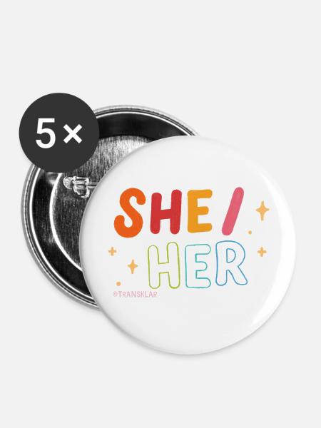 She/Her - Buttons groß 56 mm (5er Pack) - Weiß