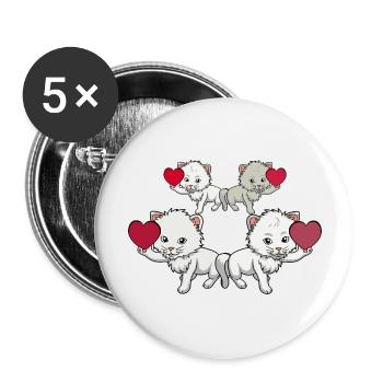 Katzen Geburtstagsgrüße Gratulieren Katzen Miau - Buttons groß 56 mm (5er Pack) - Weiß - Vorne