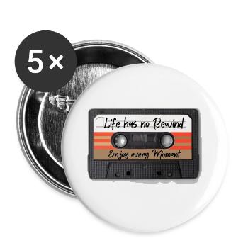 Kassette Retro Lebensmoment - Buttons groß 56 mm (5er Pack) - Weiß - Vorne