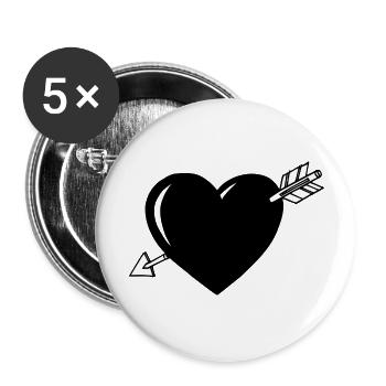 Schwarzes 3D Herz mit weißem Pfeil - Buttons groß 56 mm (5er Pack) - Weiß - Vorne
