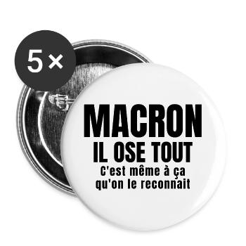 Macron, président, politique - Lot de 5 grands badges (56 mm) - blanc - Devant