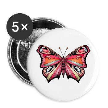 Bunter Schmetterling - Buttons groß 56 mm (5er Pack) - Weiß - Vorne
