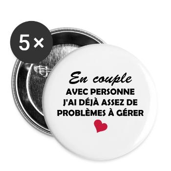 en couple non / humour célibataire - Lot de 5 grands badges (56 mm) - blanc - Devant