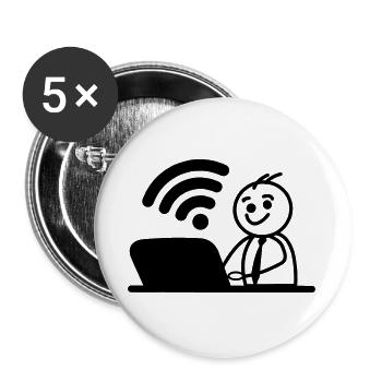 Happy young man on laptop wifi sends a message - Buttons large 2.2''/56 mm (5-pack) - white - Front